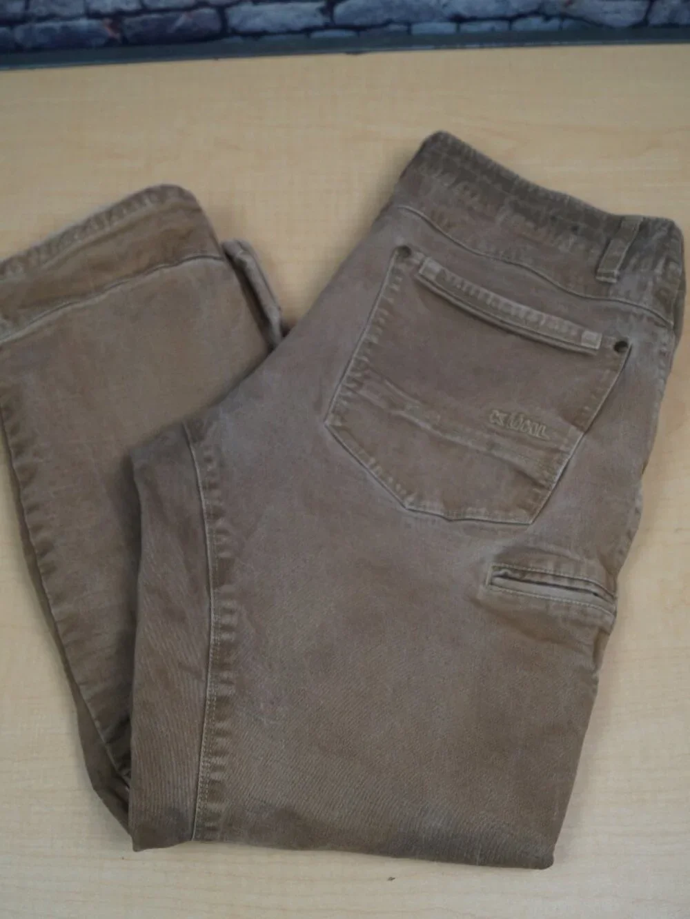 Kuhl Rydr Pants Tan Khaki Stretch Canvas Vintage Patina Dye Hiking Mens 36 x 29